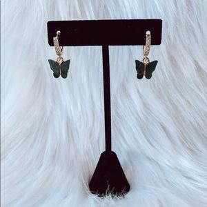 Gold plated Black Butterfly huggie earrings